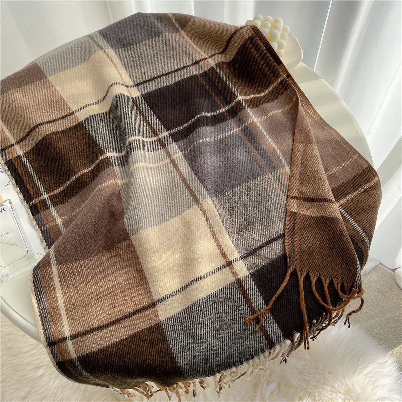 Chal de Cachemira Mujer – Bufanda Elegante a Rayas y Cuadros 200x50cm