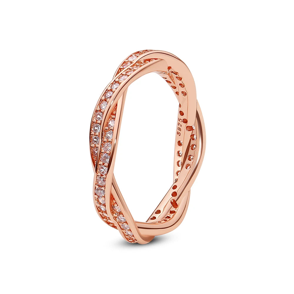 Anillo de Plata 925 con Cristal – Diseño Corona Corazón Oro Rosa