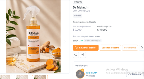 Dr Melaxin Peel Shot PS spray exfoliante corporal 200ml con ácido kójico y cúrcuma